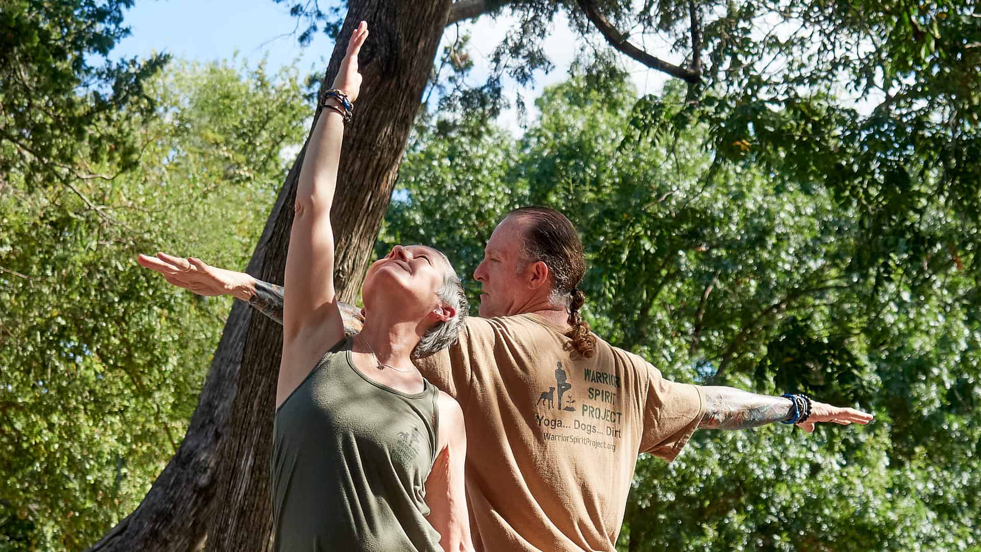 David and Charla Truesdale with Warrior Spirit Project practicing Couple Warrior Pose.